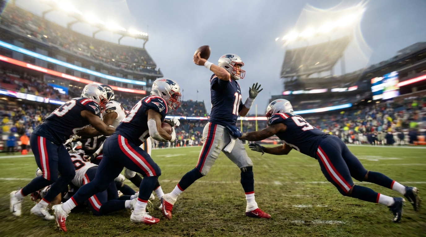 Patriots players in action