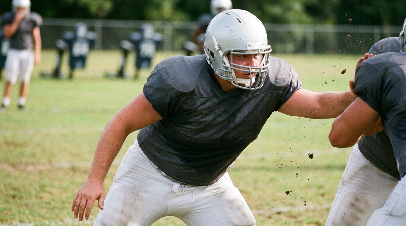 Football lineman in practice